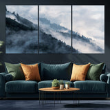 85737-MGV-CV-36X24-Misty Mountain Wall Art – Atmospheric Pine Forest Canvas Print with Fog and Mist, Calm Nature Decor for Living Room, Bedroom,