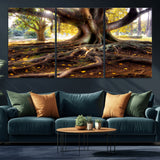 53335-MGV-CV-36X24-Majestic Tree with Sprawling Roots Wall Art – Serene Sunlit Park Scene, Nature Canvas Print, Perfect for Living Room, Office or