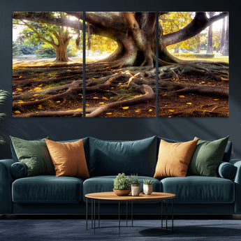 53335-MGV-CV-36X24-Majestic Tree with Sprawling Roots Wall Art – Serene Sunlit Park Scene, Nature Canvas Print, Perfect for Living Room, Office or