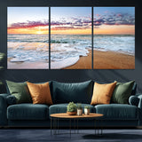 39560-MGV-CV-36X24-Sunrise Beach Wall Art – Vibrant Ocean Waves and Golden Sand Canvas Print, Seaside Coastal Decor for Living Room, Bedroom or