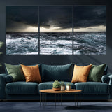 42607-MGV-CV-36X24-Stormy Ocean Wall Art – Dramatic Sea and Sky Canvas Print with Sun Rays, Moody Nature Decor for Living Room, Office, Bedroom or
