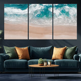 39236-MGV-CV-36X24-Ocean Beach Wall Art – Aerial View of Waves and Sand Canvas Print, Coastal Home Decor for Living Room, Bedroom, Office or Beach