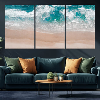 39236-MGV-CV-36X24-Ocean Beach Wall Art – Aerial View of Waves and Sand Canvas Print, Coastal Home Decor for Living Room, Bedroom, Office or Beach