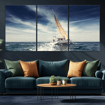 75430-MGV-CV-36X24-Sailing Boat Wall Art – Dynamic Ocean Yacht Canvas Print, Nautical Decor for Living Room, Office, Beach House or Cabin