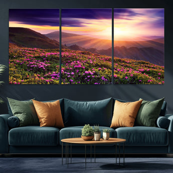 49741-MGV-CV-36X24-Mountain Sunrise Wall Art – Vibrant Floral Landscape Canvas Print, Nature Home Decor for Living Room, Bedroom Office or Cabin