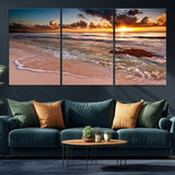 38302-MGV-CV-36X24-Sunset Beach Wall Art – Stunning Ocean Waves and Rock Canvas Print, Warm Coastal Decor for Living Room, Bedroom, Office or Beach