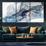 33782-MGV-CV-36X24-Abstract Marble Wall Art – Blue & Gold Fluid Painting Canvas Print, Modern Home Decor for Living Room, Bedroom or Office
