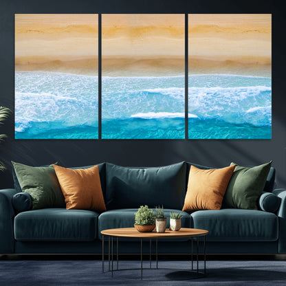 43046-MGV-CV-36X24-Aerial Beach Wall Art – Serene Ocean Waves & Sandy Shore Canvas Print, Coastal Home Decor for Living Room, Bedroom or Office