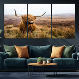 79391-MGV-CV-36X24-Majestic Highland Cow in Misty Scottish Moorland – Rustic Natural Charm, Perfect for Unique Home or Office Decor