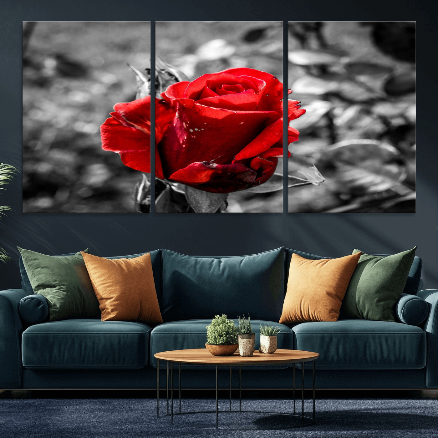 84671-MGV-CV-36X24-Red Rose Wall Art – Vibrant Single Bloom Canvas Print with Black and White Background, Elegant Floral Decor for Living Room,