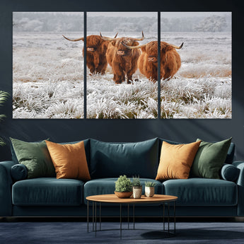 10396-MGV-CV-36X24-Highland Cattle Wall Art – Rustic Winter Landscape Canvas Print, Farmhouse Decor for Living Room, Office, Cabin or Country Home