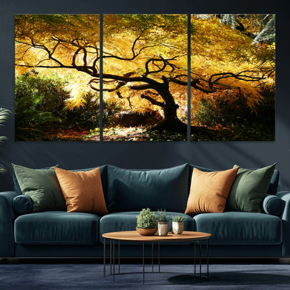 19067-MGV-CV-36X24-Golden Canopy Wall Art – Panoramic Autumn Tree Canvas Print, Warm Seasonal Decor for Living Room, Office or Garden Space