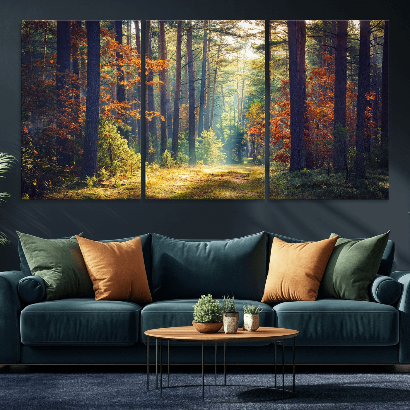 86249-MGV-CV-36X24-Sunlit Autumn Forest Path Wall Art – Peaceful Nature Scene with Fall Foliage, Calming Woods Decor for Home or Office