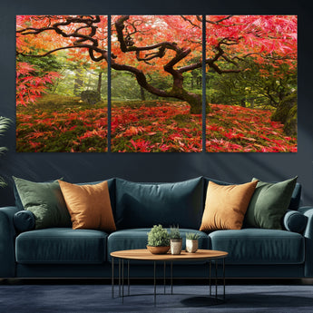 73343-MGV-CV-36X24-Autumn Maple Wall Art – Panoramic Vibrant Red Maple Tree Canvas Print, Seasonal Nature Decor for Office, Living Room or Garden