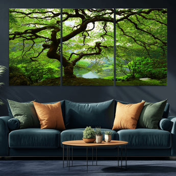 18094-MGV-CV-36X24-Emerald Canopy Wall Art – Panoramic Lush Green Tree Canvas Print, Serene Nature Decor for Office, Living Room or Meditation Space