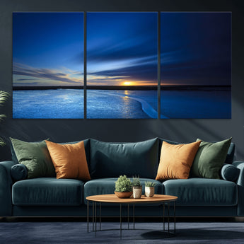 65405-MGV-CV-36X24-Blue Sunrise Seascape Wall Art – Tranquil Ocean Horizon Canvas Print with Golden Sunlight and Deep Sky, Coastal Landscape Decor