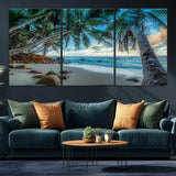 39679-MGV-CV-36X24-Tropical Palm Beach Wall Art – Serene Ocean Canvas Print with Palm Trees and Rocks, Coastal Paradise Decor for Living Room or