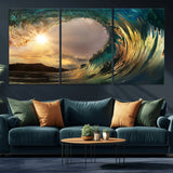 38256-MGV-CV-36X24-Ocean Wave Wall Art – Stunning Sunrise Through Curling Wave Canvas Print, Coastal Surf Photography Seascape Decor for Living Room,