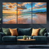 41572-MGV-CV-36X24-Sunset Beach Wall Art – Ocean Waves and Palm Trees Canvas Print, Tropical Coastal Sunset Seascape Decor for Living Room, Bedroom