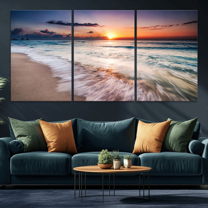 99906-MGV-CV-36X24-Morning Tide Canvas Print – Soft Sunrise Ocean Waves Wall Art, Coastal Serenity Decor for Home & Office