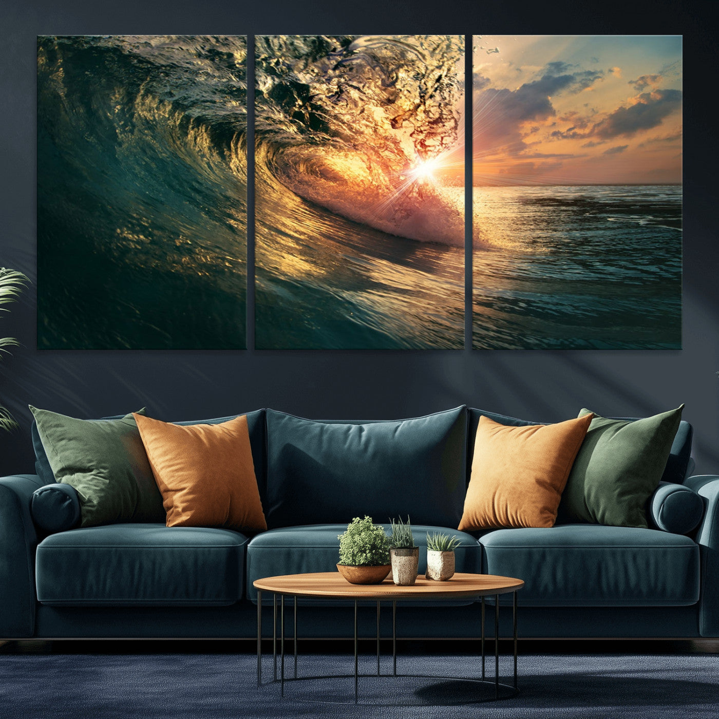 55359-MGV-CV-36X24-Radiant Ocean Wave Wall Art – Panoramic Surf Canvas Print, Vibrant Sunset Beach Decor for Home, Office or Man Cave