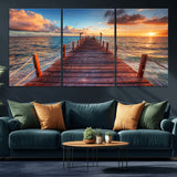 28836-MGV-CV-36X24-Ocean Pier Sunset Wall Art – Wooden Dock and Golden Horizon Canvas Print, Coastal Seascape Photography for Living Room, Bedroom,