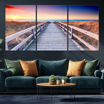 60625-MGV-CV-36X24-Beach Boardwalk Sunrise Wall Art – Coastal Pathway to Ocean Canvas Print, Seaside Landscape Decor for Home or Office