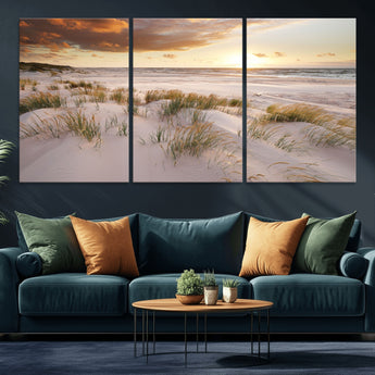 61246-MGV-CV-36X24-Coastal Sand Dunes Wall Art – Serene Beach Sunset Canvas Print with Grasses and Ocean View, Tranquil Seaside Decor for Living Room