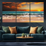 72948-MGV-CV-36X24-Ocean Sunset Wave Wall Art – Dramatic Seascape Canvas Print with Golden Sky and Crashing Waves, Coastal Beach Decor for Living