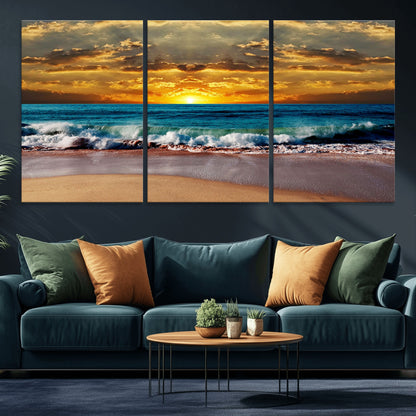 83389-MGV-CV-36X24-Ocean Sunrise Wall Art – Vibrant Beach Waves Canvas Print, Coastal Seascape Decor for Living Room or Office