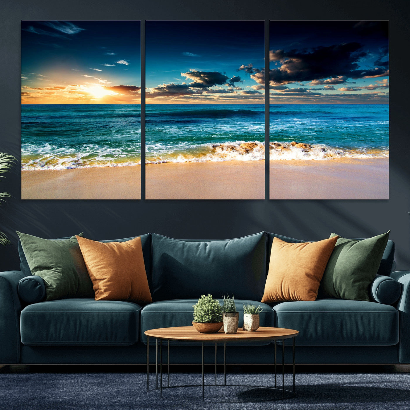 88985-MGV-CV-36X24-Ocean Sunset Wall Art – Tranquil Beach Waves Canvas Print, Coastal Seascape Decor for Living Room or Office