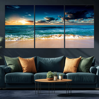 88985-MGV-CV-36X24-Ocean Sunset Wall Art – Tranquil Beach Waves Canvas Print, Coastal Seascape Decor for Living Room or Office