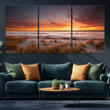 90176-MGV-CV-36X24-Beach Sunset Wall Art – Coastal Sand Dune Canvas Print with Ocean Waves and Dramatic Sky, Seaside Landscape Decor for Living Room