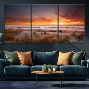 90176-MGV-CV-36X24-Beach Sunset Wall Art – Coastal Sand Dune Canvas Print with Ocean Waves and Dramatic Sky, Seaside Landscape Decor for Living Room