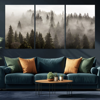 62862-MGV-CV-36X24-Misty Forest Wall Art – Tranquil Pine Tree Canvas Print with Mountain Fog, Nature Landscape Artwork for Living Room, Bedroom, or