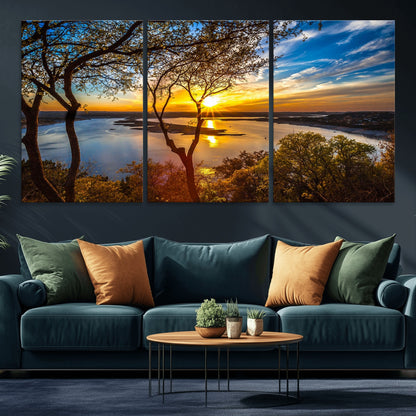 66839-MGV-CV-36X24-Lake Sunset Wall Art – Golden Hour Canvas Print with Trees and Water Reflection, Scenic Landscape Photography for Living Room,