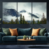 93219-MGV-CV-36X24-Misty Mountain Wall Art – Foggy Pines and Rocky Peaks Canvas Print, Nature Landscape Decor for Living Room, Office or Bedroom