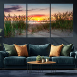 25576-MGV-CV-36X24-Beach Grass Sunset Wall Art – Coastal Sand Dune Landscape Canvas Print, Ocean View Nature Decor for Living Room or Office Wall
