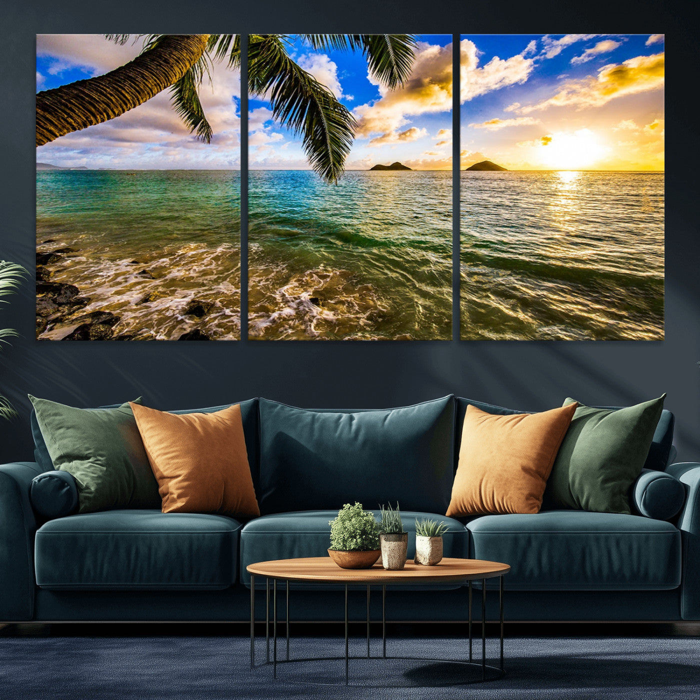 68606-MGV-CV-36X24-Tropical Palm Tree Ocean Wall Art – Sunset Beach Seascape Print, Coastal Paradise Decor for Living Room or Office