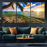 68606-MGV-CV-36X24-Tropical Palm Tree Ocean Wall Art – Sunset Beach Seascape Print, Coastal Paradise Decor for Living Room or Office