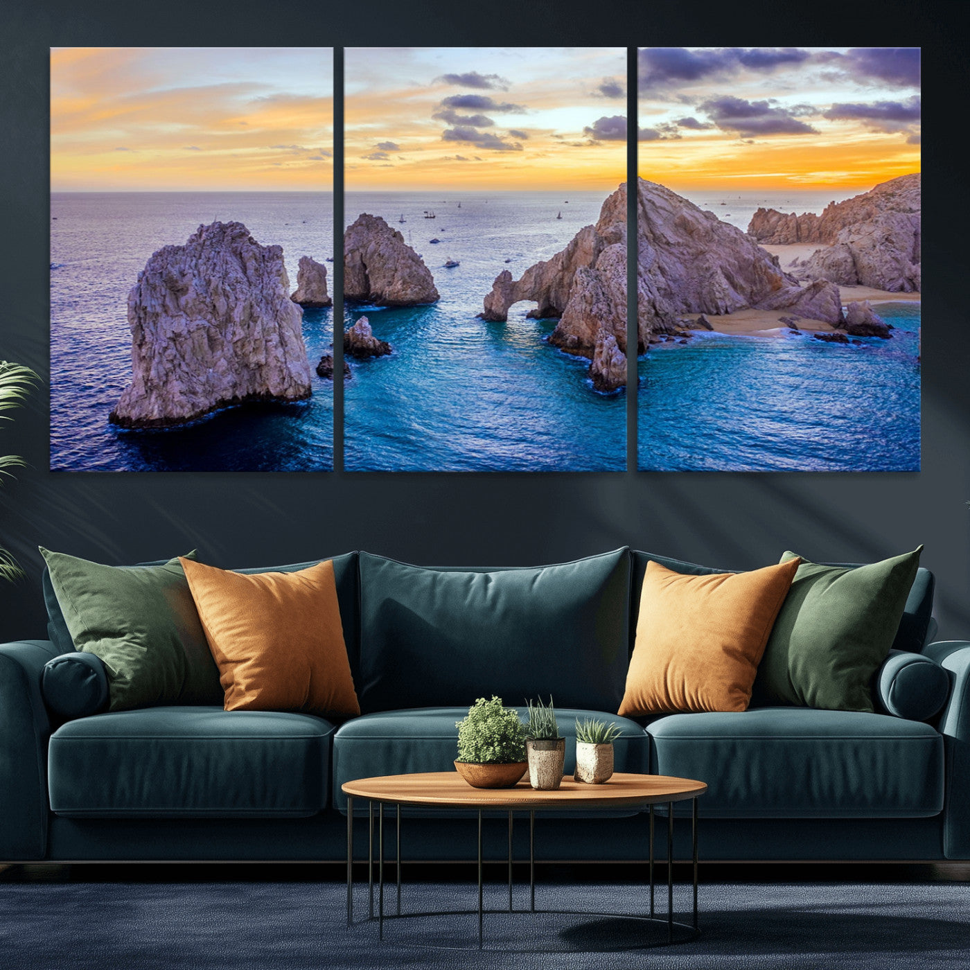 72955-MGV-CV-36X24-Ocean Rock Formation Wall Art – Sunset Coastal Seascape Print, Beach Landscape Decor for Living Room or Office