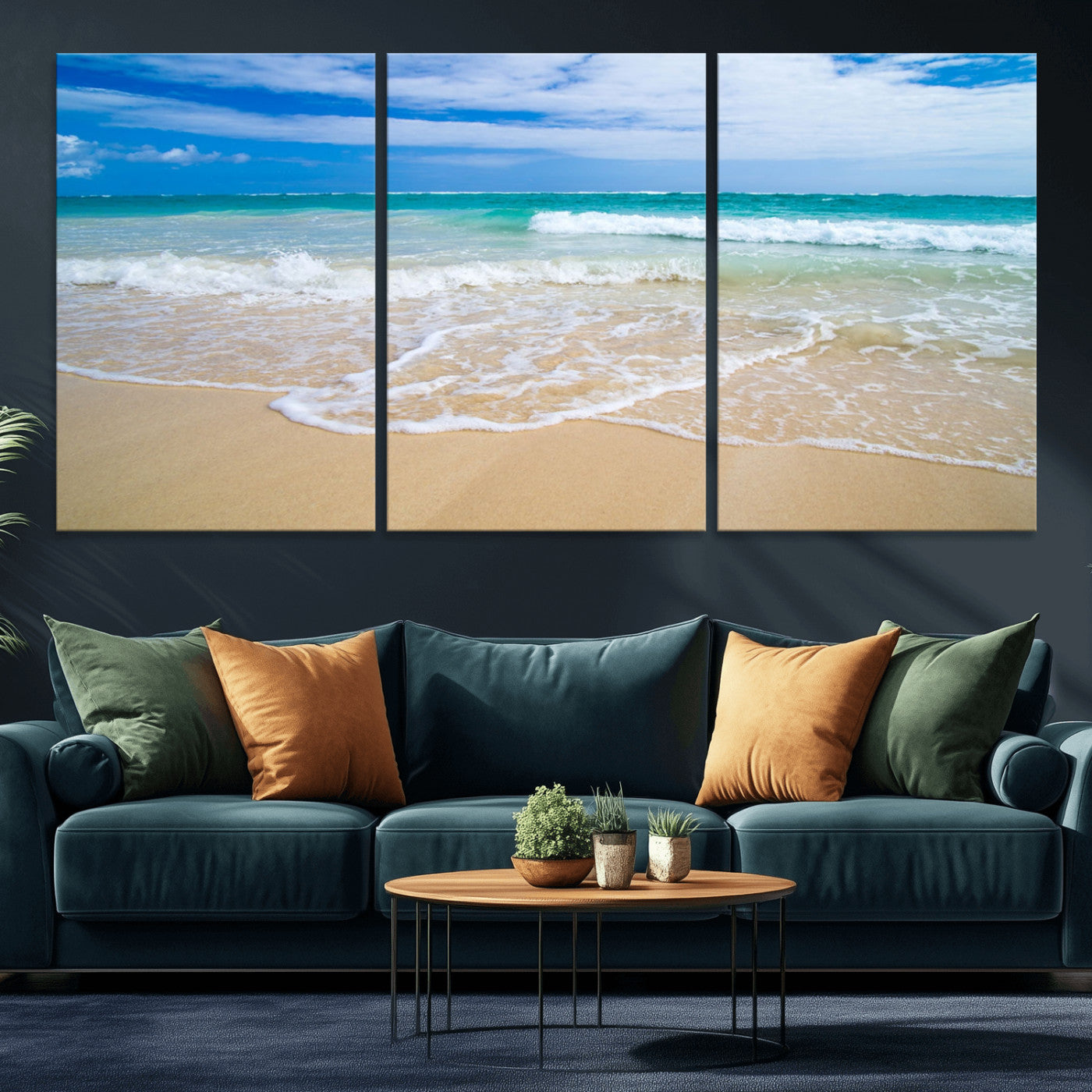 20660-MGV-CV-36X24-Ocean Wave Beach Wall Art – Serene Blue Sea and Sandy Shore Canvas Print, Coastal Landscape Photography Decor for Living Room or