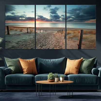 25788-MGV-CV-36X24-Sunset Beach Path Wall Art – Scenic Coastal Dunes and Ocean Canvas Print, Tranquil Seaside Landscape Decor for Living Room or