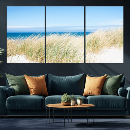 96913-MGV-CV-36X24-Coastal Dunes Wall Art – Serene Beach Grass and Blue Ocean Canvas Print, Relaxing Seaside Nature Decor for Living Room, Bedroom or