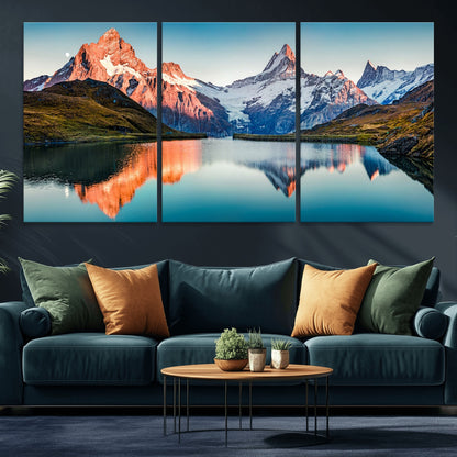 88453-MGV-CV-36X24-Mountain Lake Wall Art – Snow-Capped Peaks Reflected in Alpine Water Canvas Print, Nature Landscape Wall Decor for Living Room or
