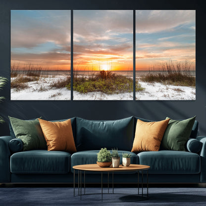 91064-MGV-CV-36X24-Beach Sunset Wall Art – Coastal Sand Dunes and Ocean Horizon Canvas Print, Seaside Landscape Wall Decor for Living Room, Bedroom