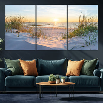 48907-MGV-CV-36X24-Beach Sunset Wall Art – Coastal Sand Dunes and Ocean View Canvas Print, Serene Seaside Landscape Painting for Living Room, Bedroom