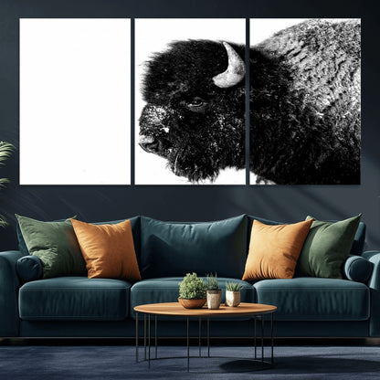 68780-MGV-CV-36X24-Bison Close-Up Wall Art – Black and White Buffalo Canvas Print, Rustic Wildlife Photography Decor for Living Room, Office, or