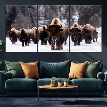 66871-MGV-CV-36X24-Bison Herd Wall Art – Wildlife Buffalo Canvas Print, Rustic Western Nature Photography Decor for Living Room, Office, Cabin, or