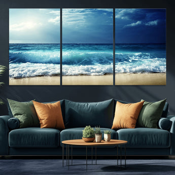 84116-MGV-CV-36X24-Ocean Wave Wall Art – Blue Sea and Beach Canvas Print, Coastal Seascape Photography Artwork for Living Room, Bedroom, or Office